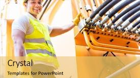  Presentation with heavy equipment - Cool new PPT layouts with heavy equipment - asian motor mechanic standing backdrop and a yellow colored foreground