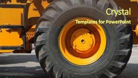  Presentation with tractor - Beautiful presentation theme featuring heavy equipment - big wheel on yellow tractor backdrop and a tawny brown colored foreground
