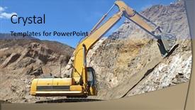  Presentation with excavator - Theme featuring heavy equipment - excavator in mine work background and a teal colored foreground