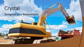  Presentation with excavator - Slide deck having heavy equipment - loader excavator moving earth background and a light blue colored foreground