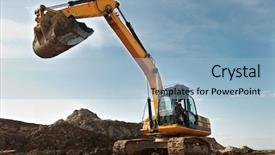  Presentation with excavator - Slides enhanced with heavy equipment - loader excavator standing in sandpit background and a light blue colored foreground