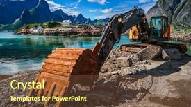  Presentation with bulldozer - Slide deck enhanced with heavy equipment - lofoten islands - excavator bulldozer background and a tawny brown colored foreground