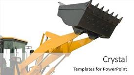  Presentation with excavator - Presentation theme consisting of heavy equipment - risen new loader excavator scoop background and a white colored foreground