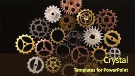  Presentation with machinery - Presentation having group of different colorful cogwheels background and a wine colored foreground