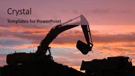  Presentation with dump truck - Presentation theme featuring heavy excavator loading dumper truck background and a coral colored foreground