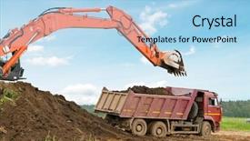  Presentation with dump truck - Slides with heavy excavator loading dumper truck background and a light blue colored foreground