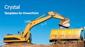  Presentation with blue sky - Presentation theme enhanced with tipper trucks - heavy excavator loading dumper truck background and a teal colored foreground