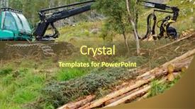  Presentation with timber harvest - Amazing PPT layouts having heavy forestry vehicle harvester employed backdrop and a tawny brown colored foreground