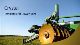  Presentation with agriculture field - Cool new PPT theme with heavy industrial agriculture machinery backdrop and a light blue colored foreground