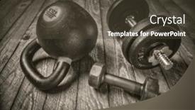  Presentation with rustic wood - Presentation design enhanced with heavy-iron-kettlebell-and-dumbbells background and a tawny brown colored foreground