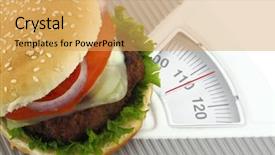  Presentation with heavy weight - Beautiful PPT layouts featuring heavy lunch - burger on a weight scale backdrop and a yellow colored foreground