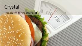  Presentation with heavy weight - Presentation theme having heavy lunch - burger on a weight scale background and a mint green colored foreground