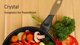  Presentation with frying - Colorful PPT theme enhanced with heavy lunch - frying pan with vegetables backdrop and a  colored foreground