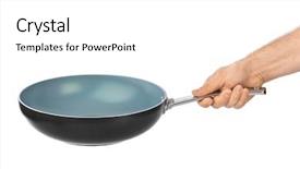  Presentation with waiter hand in white glove - Slide set having heavy lunch - hand with frying pan isolated background and a  colored foreground