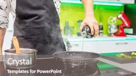  Presentation with close up pouring oil - Audience pleasing slide set consisting of heavy lunch - man pouring oil backdrop and a gray colored foreground