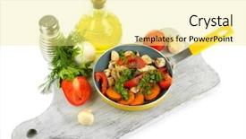  Presentation with sliced fresh papaya on wooden - Beautiful slide set featuring heavy lunch - sliced fresh vegetables in pan backdrop and a blonde colored foreground