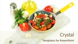  Presentation with sliced fresh papaya on wooden - Presentation theme with heavy lunch - sliced fresh vegetables in pan background and a cream colored foreground