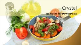  Presentation with sliced fresh papaya on wooden - Slide set enhanced with heavy lunch - sliced fresh vegetables in pan background and a blonde colored foreground