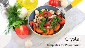  Presentation with vegetables - Presentation design featuring heavy lunch - sliced fresh vegetables in pan background and a lemonade colored foreground