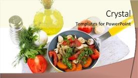  Presentation with vegetables - Presentation theme featuring heavy lunch - sliced fresh vegetables in pan background and a blonde colored foreground