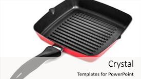  Presentation with structual steel - Presentation design having heavy lunch - steel empty frying pan isolated background and a  colored foreground
