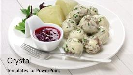  Presentation with swedish - Amazing PPT theme having heavy lunch - swedish meatballs with cream gravy backdrop and a light gray colored foreground