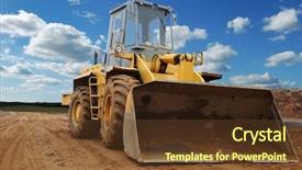  Presentation with wheel loader - Cool new presentation design with heavy machinary - front view of diesel wheel backdrop and a tawny brown colored foreground