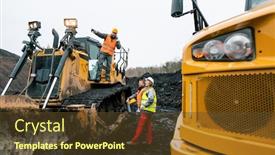  Presentation with machinery - Audience pleasing slides consisting of heavy-machinery-and-workers backdrop and a tawny brown colored foreground