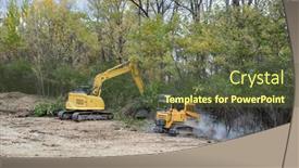  Presentation with machinery - Slides having heavy-machinery-clearing-tree-line background and a tawny brown colored foreground