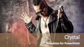  Presentation with singer - Amazing slide deck having heavy metal - rock singer with a microphone backdrop and a coral colored foreground