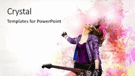  Presentation with electric guitar - Presentation theme consisting of heavy metal - young attractive rock girl playing background and a cream colored foreground