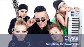  Presentation with metal music - Colorful PPT theme enhanced with heavy metal musician backdrop and a ocean colored foreground