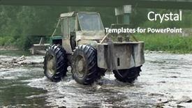  Presentation with tractor - Audience pleasing slide deck consisting of heavy tractor crossing river backdrop and a gray colored foreground