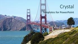  Presentation with crossing bridge - Audience pleasing slide set consisting of heavy traffic crossing the golden backdrop and a sky blue colored foreground