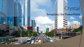  Presentation with traffic road - Theme consisting of heavy traffic on an asphalt road with skyscrapers aside background and a light blue colored foreground