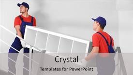  Presentation with wooden - Colorful PPT theme enhanced with heavy transportation - two male workers with wooden backdrop and a light gray colored foreground