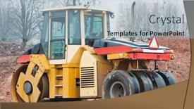  Presentation with asphalt pavement - PPT theme consisting of heavy-vibration-roller-at-asphalt background and a light blue colored foreground