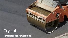  Presentation with asphalt pavement - PPT theme enhanced with heavy vibration roller in asphalt background and a gray colored foreground