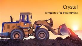  Presentation with excavator - Slide set with tipper - heavy wheel excavator machine working background and a light gray colored foreground