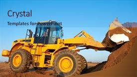  Presentation with loading equipment - Audience pleasing PPT theme consisting of heavy wheel loader excavator machine backdrop and a light blue colored foreground