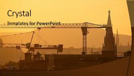  Presentation with construction cranes - Slide deck enhanced with heavy yard work - building construction with tower cranes background and a yellow colored foreground