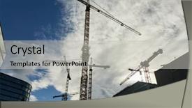  Presentation with construction cranes - Slides with heavy yard work - building construction with tower cranes background and a light gray colored foreground