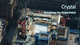  Presentation with construction cranes - Amazing PPT theme having heavy yard work - building construction with tower cranes backdrop and a wine colored foreground