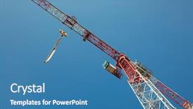  Presentation with low angle view of fictitious - Slides having heavy yard work - construction crane low angle view background and a  colored foreground