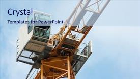  Presentation with crane - Slides with heavy yard work - part of a high tower background and a light blue colored foreground