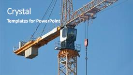  Presentation with sky blue - PPT layouts featuring heavy yard work - tower cranes against clear blue background and a teal colored foreground