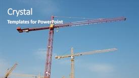  Presentation with construction cranes - Slides enhanced with heavy yard work - tower cranes at a construction background and a  colored foreground
