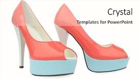  Presentation with pump - Amazing PPT theme having heels open toe pump shoes backdrop and a white colored foreground