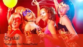  Presentation with masks for a masquerade party - Colorful theme enhanced with heimlich - dance happy young girls backdrop and a red colored foreground