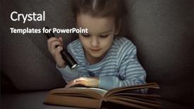  Presentation with fairy tales - PPT theme consisting of heimlich - little girl reading fairy tales background and a tawny brown colored foreground